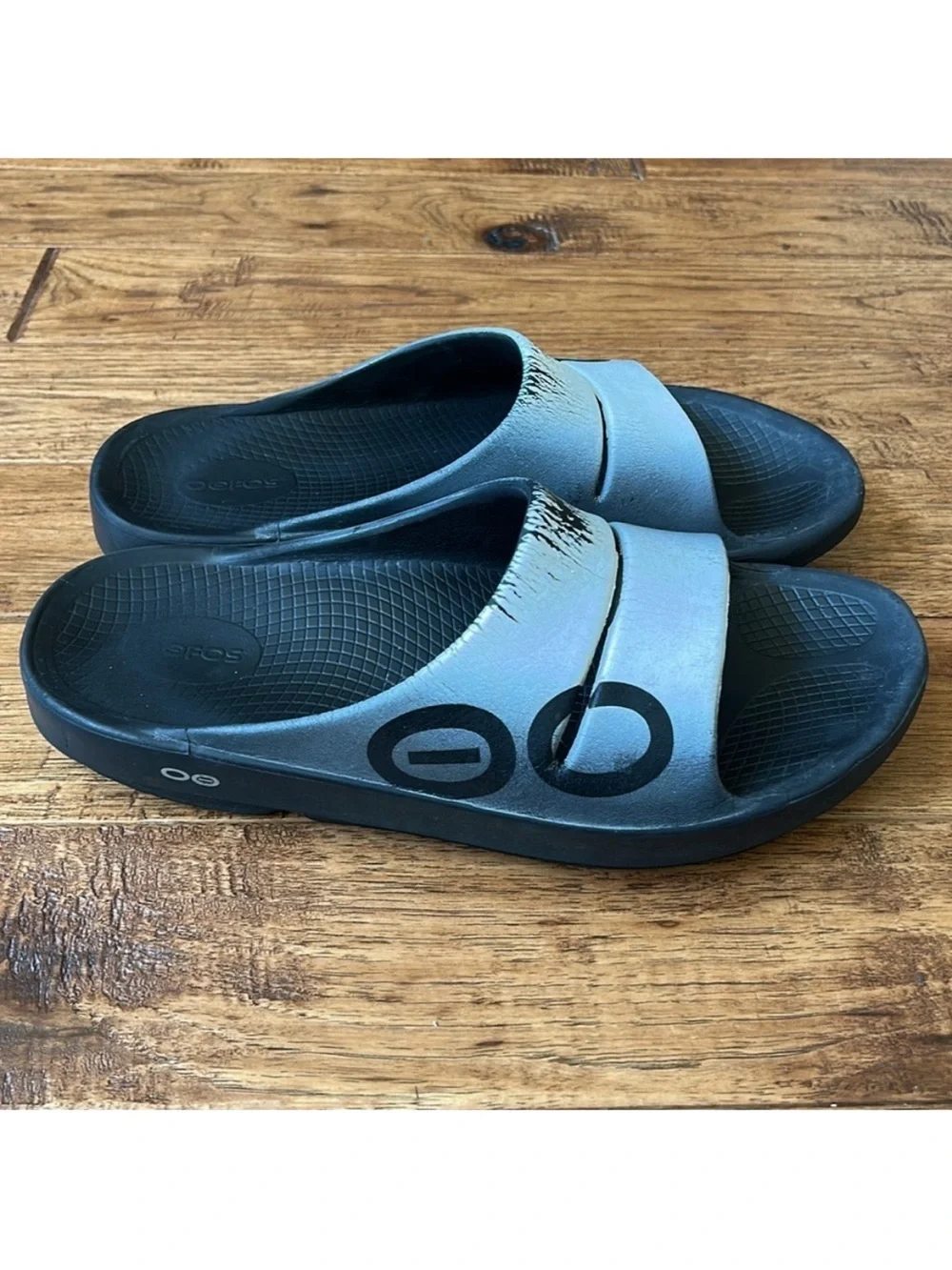 Oofos Ooahh Sport Slide Sandals Recovery Shoes Black White Size Men 11 Women 13
